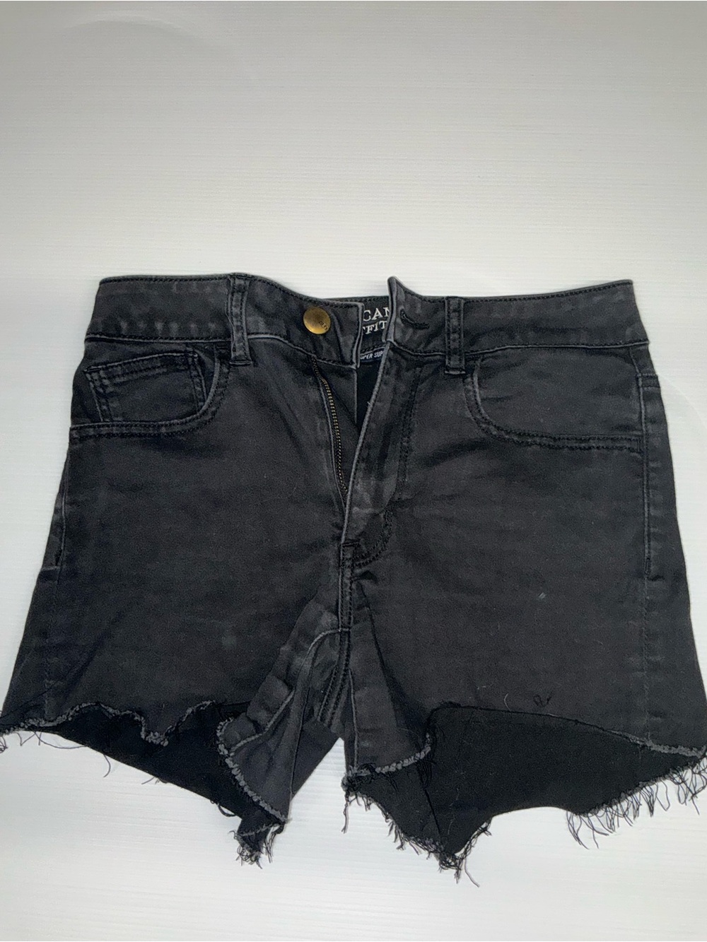 American Eagle Outfitters Black Distressed High-Rise Denim Shorts